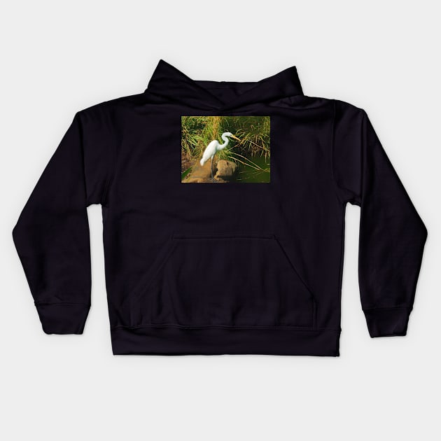 Great White Egret By Water Kids Hoodie by jillnightingale